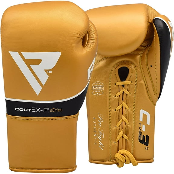 RDX Professional Boxing Fight Gloves, BBBofC BIBA WBF NYAC Approved, Genuine Cowhide Leather Competition Fighter Glove with Padded Wrist Support, Traditional Extra Long Laces for Firm Secure Fit