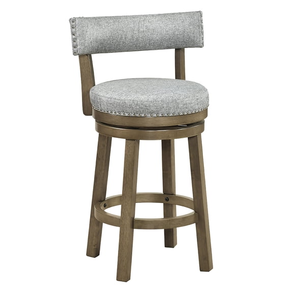 Gymax Swivel Counter Height Bar Stool Upholstered Barstool w/ Padded Back & Rubber Wood Legs