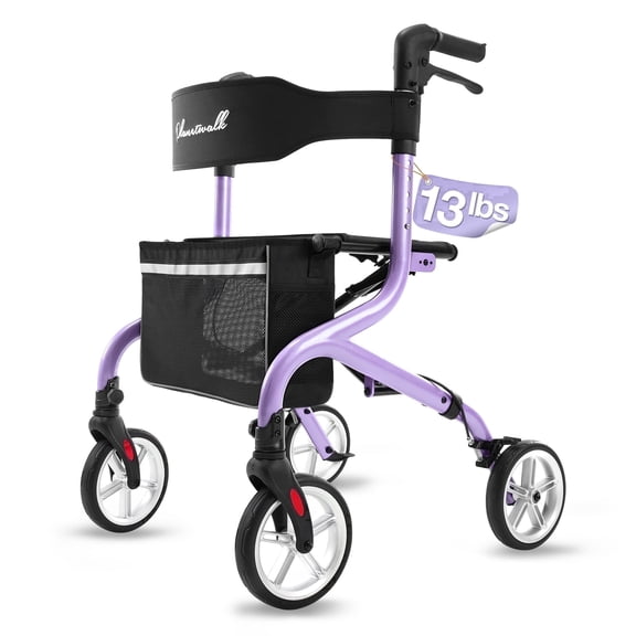 PLANETWALK Super Lightweight Rollator for Seniors, Foldable with Seat & 8" All-Terrain Wheels, Durable Aluminum Frame for Travel, Purple