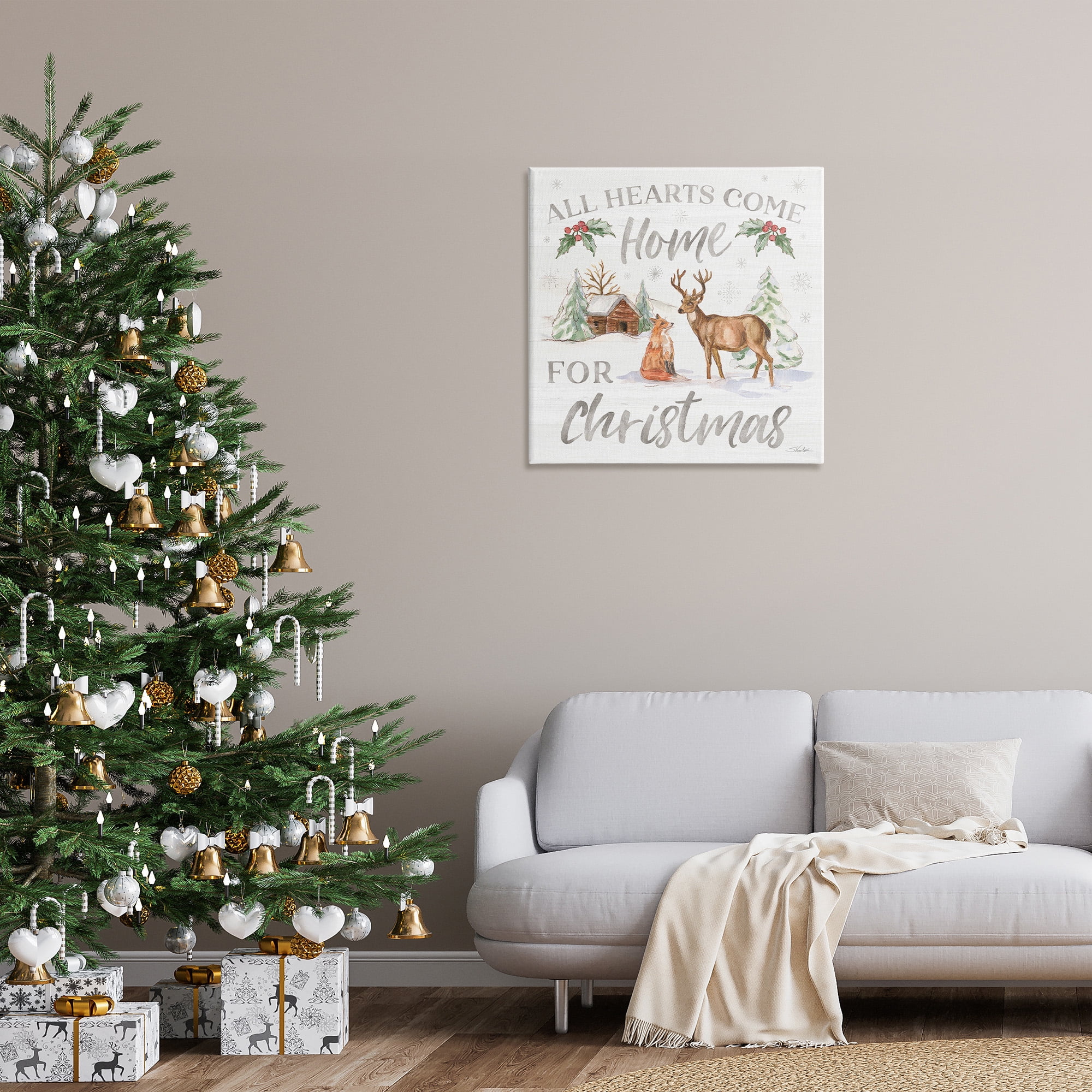 Stupell Industries Home For Christmas Phrase Holiday Painting Gallery Wrapped Canvas Art Print Wall Art, 30 x 30