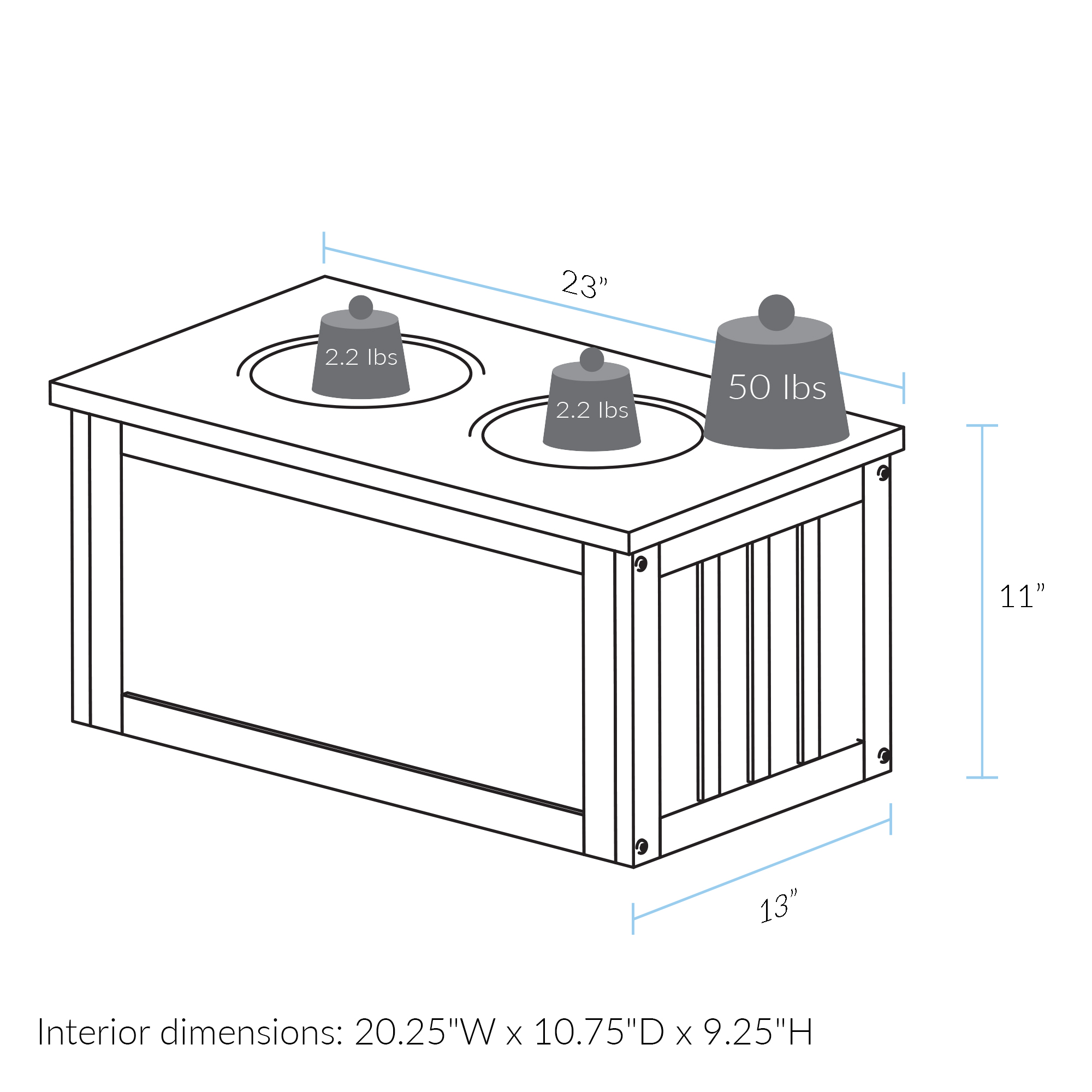 Casual Home 100% Solid Wood Double Bowl Pet Feeder Stand with Storage Box