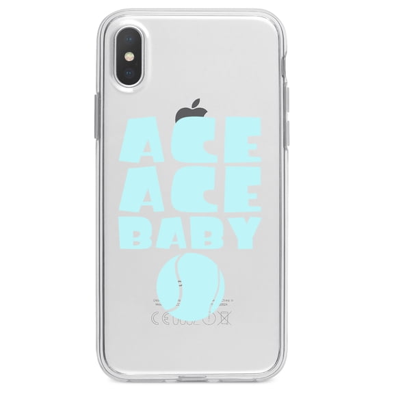 DistinctInk Clear Shockproof Hybrid Case for iPhone X / XS (5.8" Screen) - TPU Bumper Acrylic Back Tempered Glass Screen Protector - Ace Ace Baby Tennis