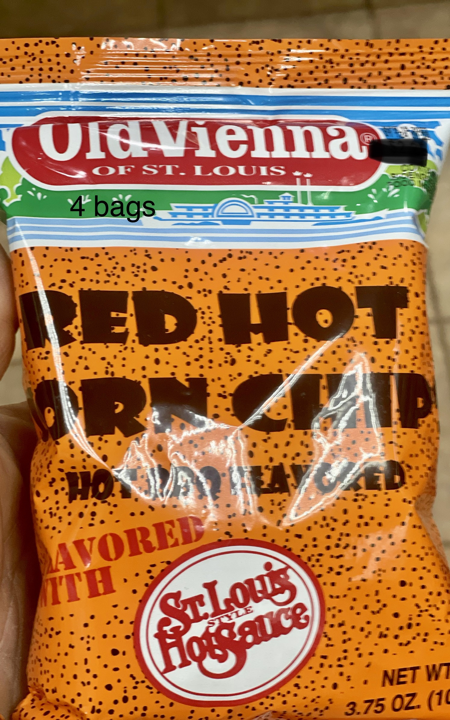 Old Vienna Red Hot Corn Chips Hot BBQ Flavored 4 Bags 3.75oz