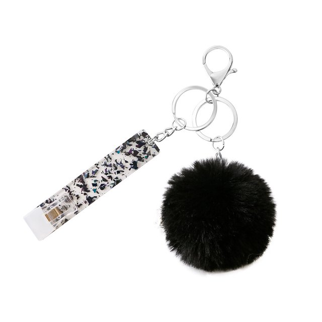 facefd Key Chain Ring Plush Ball Hanging Buckle Portable Keychain Holder Backpack Wallet Bag Decoration Keyring Pendant for Girls Black