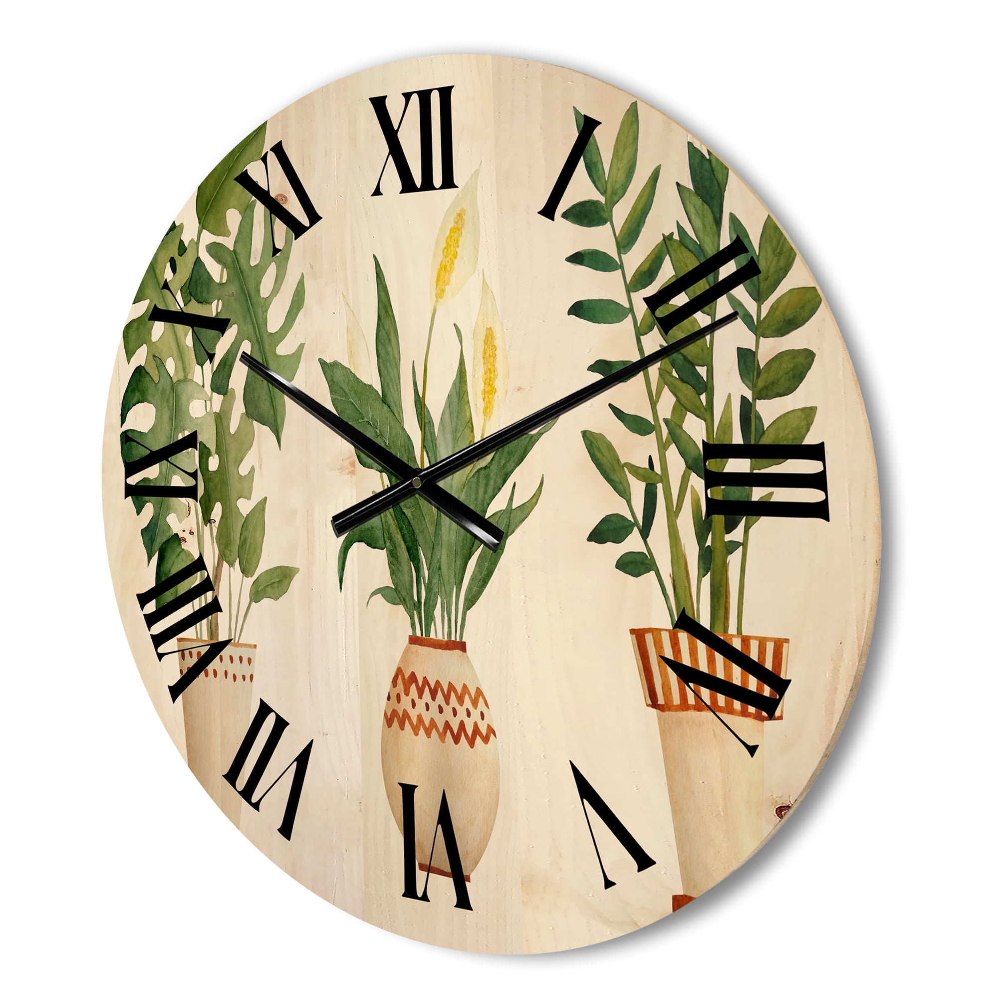 Designart 'Houseplant Peace Lily In Terra Cotta and Monstera' Farmhouse Wood Wall Clock