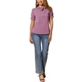 thumbnail image 2 of INSPIRAR CHIC Blusas de Verano para Mujeres de Color Sólido con Lazo en el Cuello y Mangas Cortas para Usar en el Trabajo Color Ciruela Claro XS, 2 of 6
