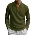 thumbnail image 2 of GuangCheng Mens Stand Collar Long Sleeve Henley Shirt with Chest Pocket,Slim Fit,Soft Breathable Comfortable Casual Tees,Army Green,Size L, 2 of 5