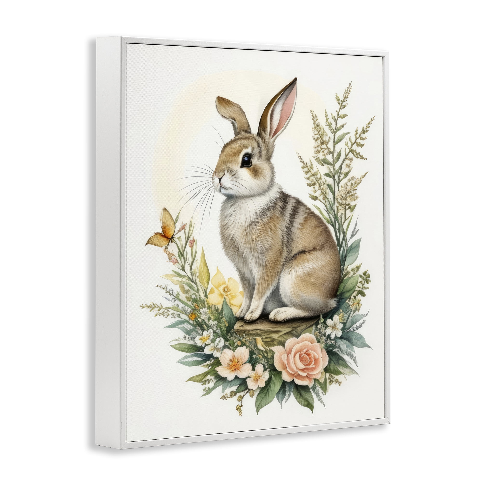 Stupell Industries Rabbit Among Flowers Animals & Insects Painting White Framed Art Print Wall Art, 11 x 14