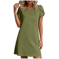 thumbnail image 3 of Sentmoon Robes pour Femmes Robe de Bureau 2026 Été Couleur Unie Manches Courtes Col Rond Plissée Respirante Coupe Ample Robe de Plage Déco Basique pour Détente et Relax P-2TG, 3 of 7