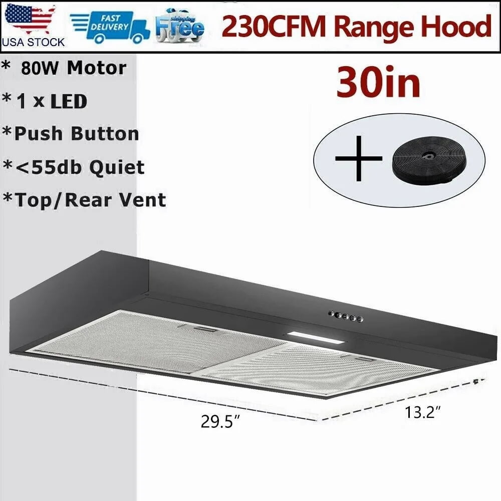 "Joeaonz 30"" Convertible Under Cabinet Range Hood with Mesh Filter and LED Light, 120V Stainless Steel Exhaust Vent"