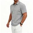 thumbnail image 3 of FRSASU Men's Casual Polo Shirt Summer Short Sleeve Vacation Button Down Beach Knit Stretchy Golf Shirts Gray, 3 of 7