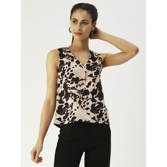 DressBerry Women’s Printed Poly Crepe V Neckline Top Light Weighted Sleeveless Waist Length Party Wear Casual Summer Blouse