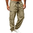 thumbnail image 3 of Guluxicc Cargo Jogger Pants for Men Multi Pocket Elastic Waist Drawstring Tapered Trousers for Outdoor Hiking Gym Workout Everyday Fall Winter, 3 of 5