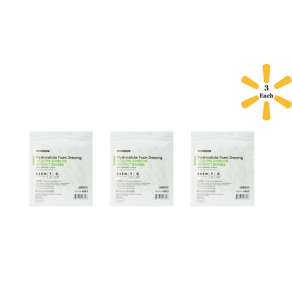 McKesson Silicone Foam Dressing 4 X 4 Inch Square Silicone Gel Adhesive without Border Sterile, 3 Pack - 4863