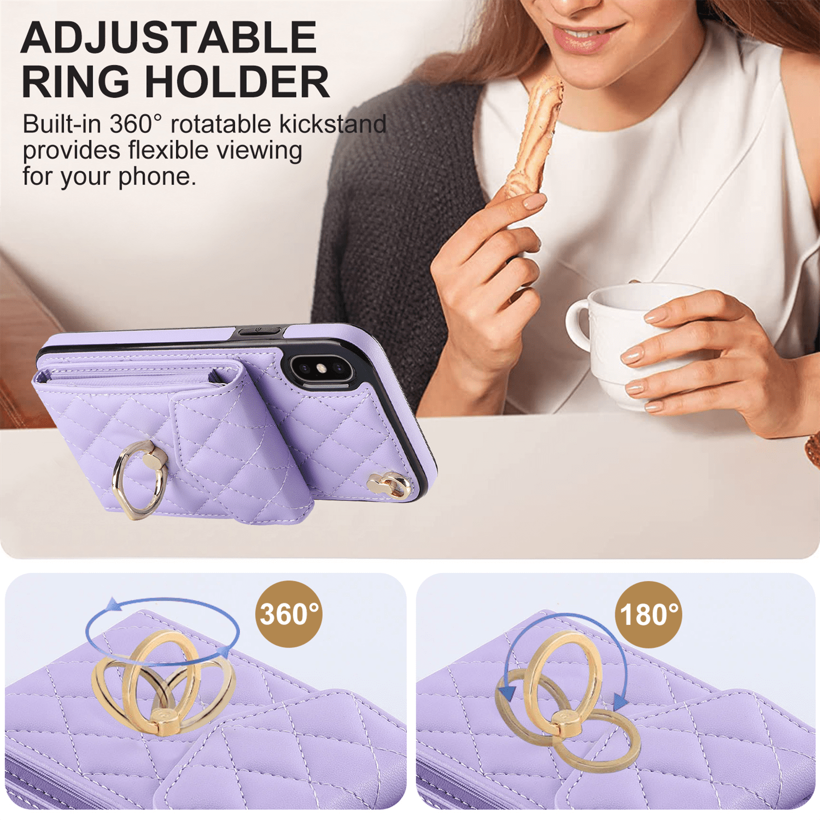 Asuwish Wallet RFID Blocking PU Leather Cell Phone Case with Tempered Glass Screen Protector, Wrist Strap for iPhone XS Max, Purple