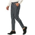 thumbnail image 5 of Lars Amadeus Men's Dress Stripe Pants Slim Fit Flat Front Business Trousers, 5 of 6