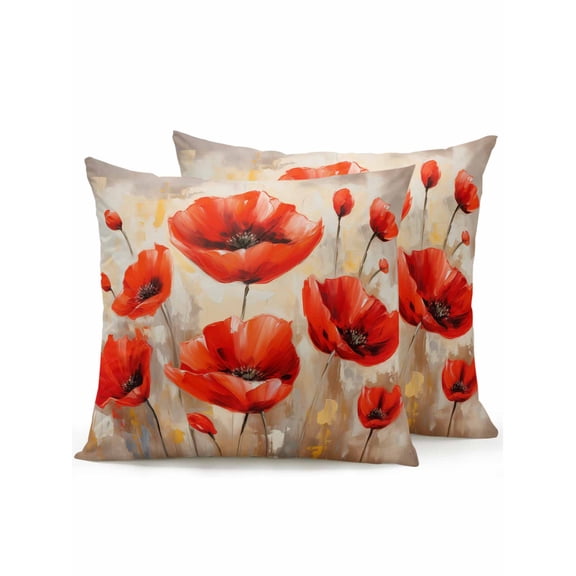 Waterproof Outdoor Throw Pillows with Inserts 18"x18" Set of 2, Red Spring Floral Soft Decorative Pillowcases for Couch Bedroom, Summer Botanical Watercolor Vintage Pillow Covers for Sofa Living Room