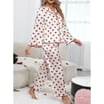 thumbnail image 4 of Women Valentine's Day Pajamas Set Long Sleeve Love Printed Satin PJ Sets Button-Down Pajama Sleepwear Loungewear, 4 of 7