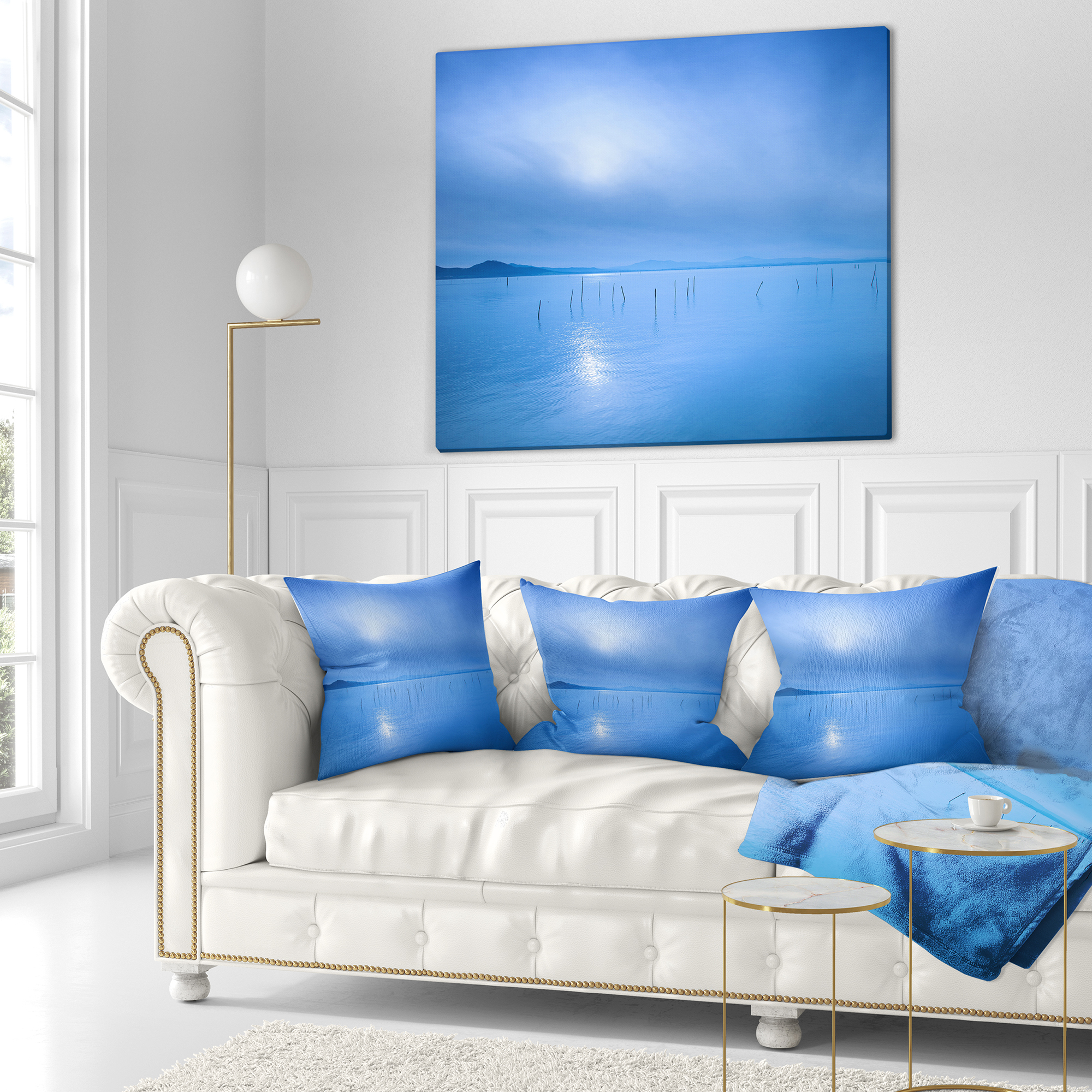 Designart Blue Water Surface in Morning - Seascape Throw Pillow - 18x18