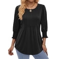 thumbnail image 4 of Fantaslook Pleated Blouses for Women Dressy Casual 3/4 Sleeve Womens Tops with Smocked Cuffs Summer Fall Shirts, 4 of 9