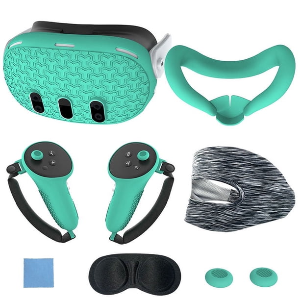 Juego de Accesorios 7 Piezas Likrtyny Cubierta Protectora Suave VR para Meta Quest 3 Verde