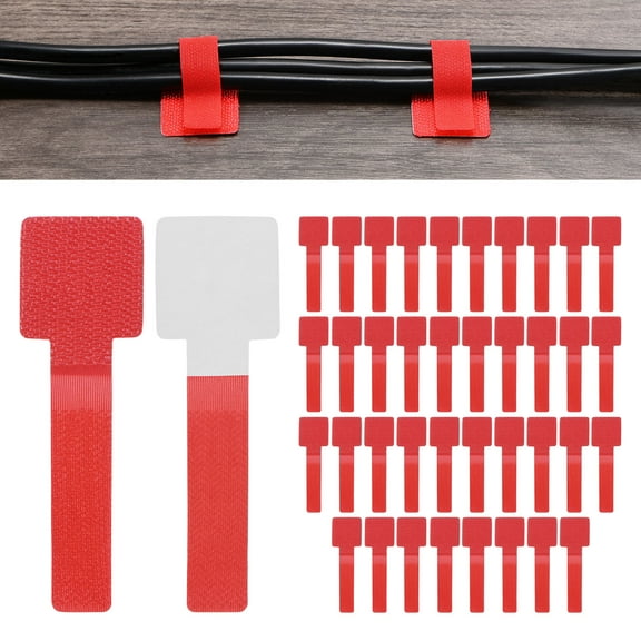 Uxcell 40-Pack Hook and Loop Cable Ties, 3.5 x 1.1 Inch Enhanced Self-Adhesive Cord Organizer for Desk [Red]