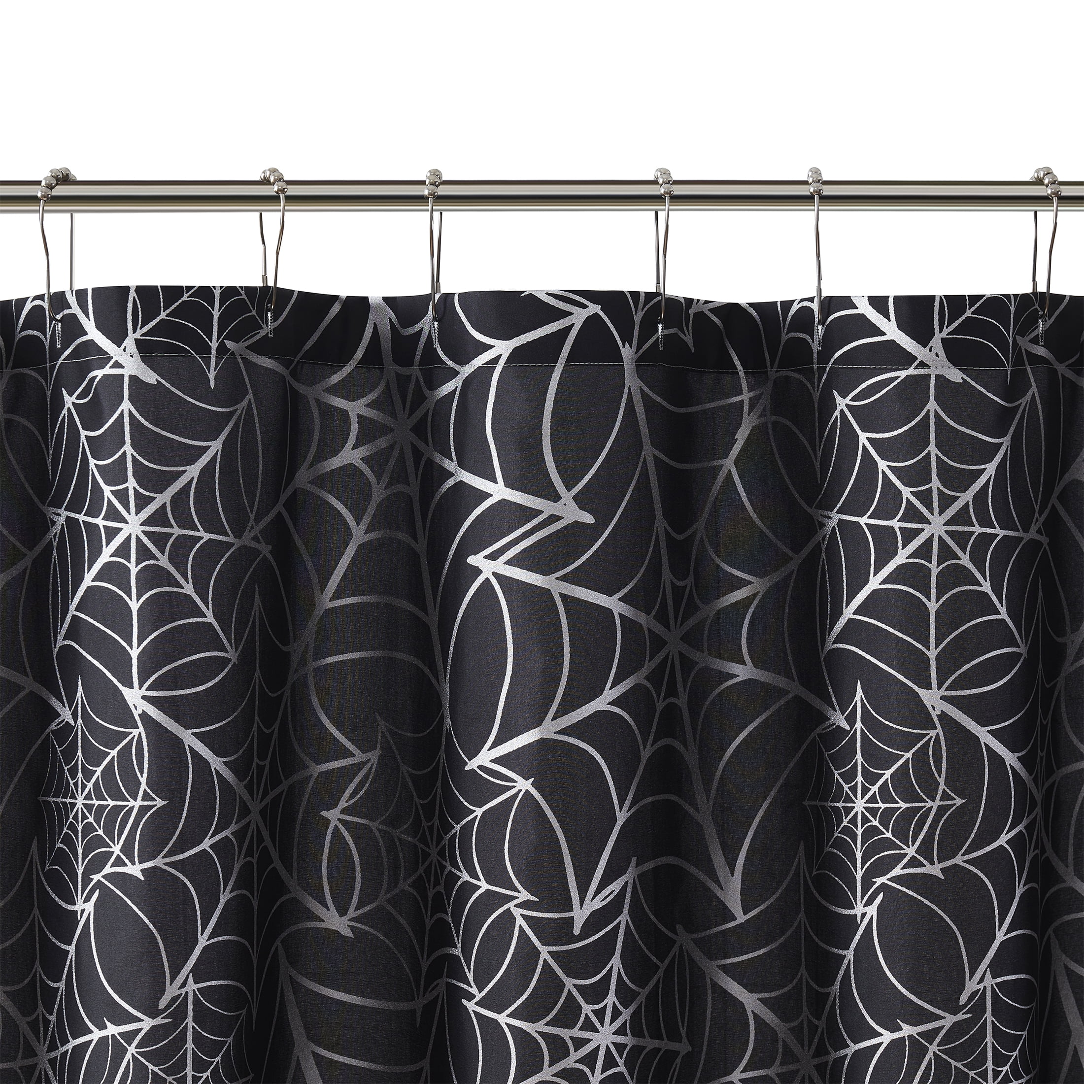 Way to Celebrate! Black Metallic Spiderweb Halloween Shower Curtain, 72" x 72