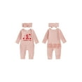 thumbnail image 2 of BemeyourBBs Baby Girl My 1st Valentines Day Outfits Spring Rib Knit Romper Long Sleeve Heart Print Jumpsuit with Headband Set Cute Newborn Clothes, 2 of 9
