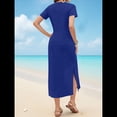 thumbnail image 4 of Vestido Holgado de Verano para Mujer, Cuello Redondo, Informal, con Abertura, Antiarrugas y Bolsillos. Azul M, 4 of 5