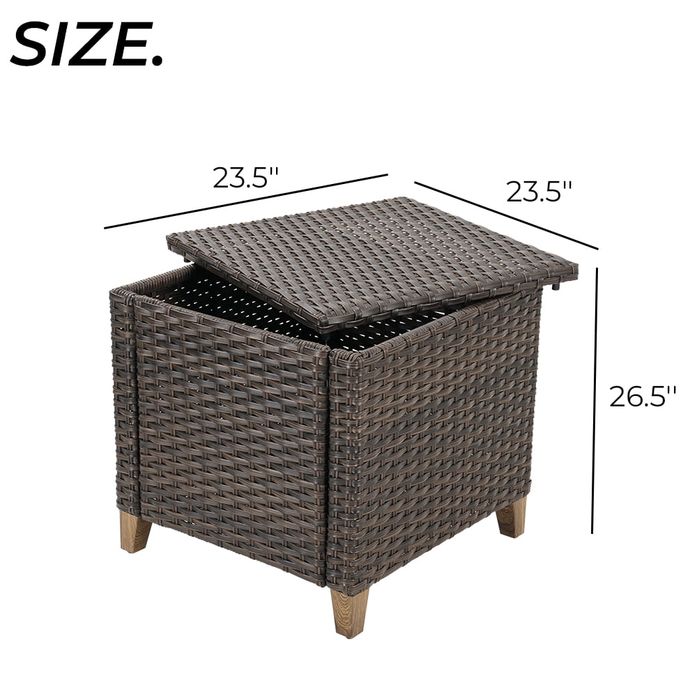 Grand Patio Outdoor  Wicker Side Table, 50 Gallon Large Storage Box End Table , 27''H, Natural Brown