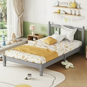 LEGAHOME Gray Wooden Twin Platform Bed Frame with Headboard, Twin Size Bed Frame for Kids Boys Girls Teens, No Box Spring Needed
