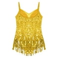 thumbnail image 6 of Miutii Kids Girls Sleeveless Sequins Tassel Hem Latin Dance Dress Rumba Samba Salsa Jazz Leotard Dress Gold 12, 6 of 7