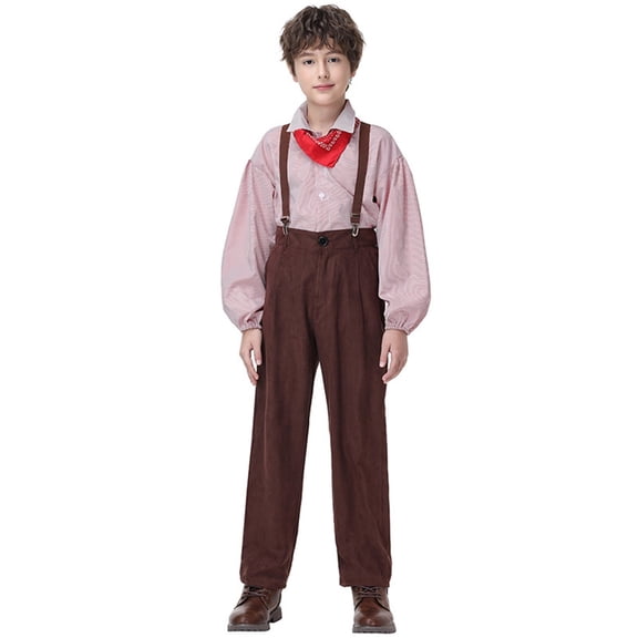 CAIVO Children Kids British Academic Performance Outfit Sets With Suspenders And Striped Shirt Comfort Clothing Sets