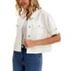 thumbnail image 4 of Chaqueta de mezclilla casual de mujer Inspire Chic con cuello de solapa, manga corta y botones, color blanco, 4 of 6