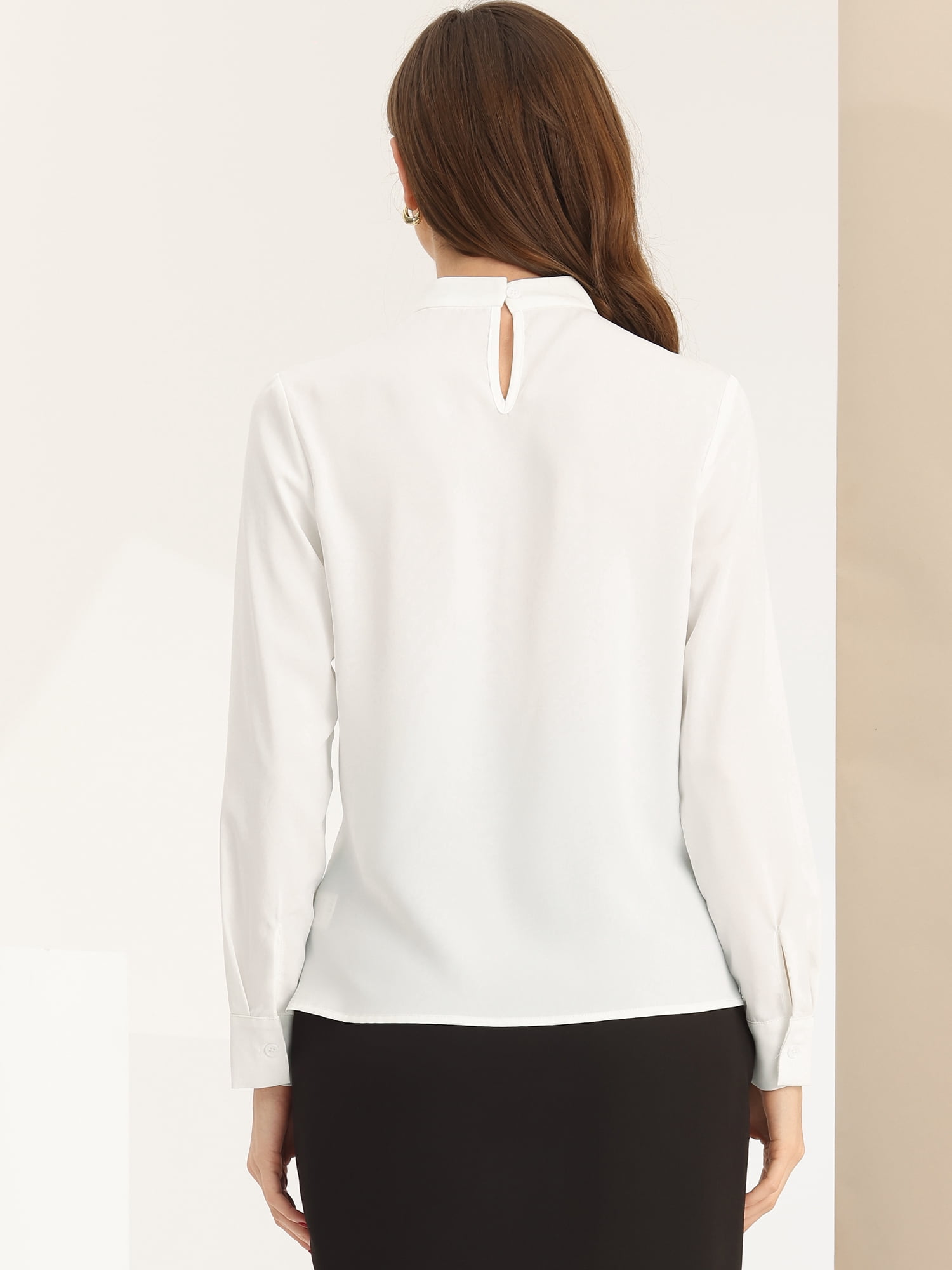 DARING DIVA Chiffon Blouse for Women's Long Sleeve Work Shirt M White