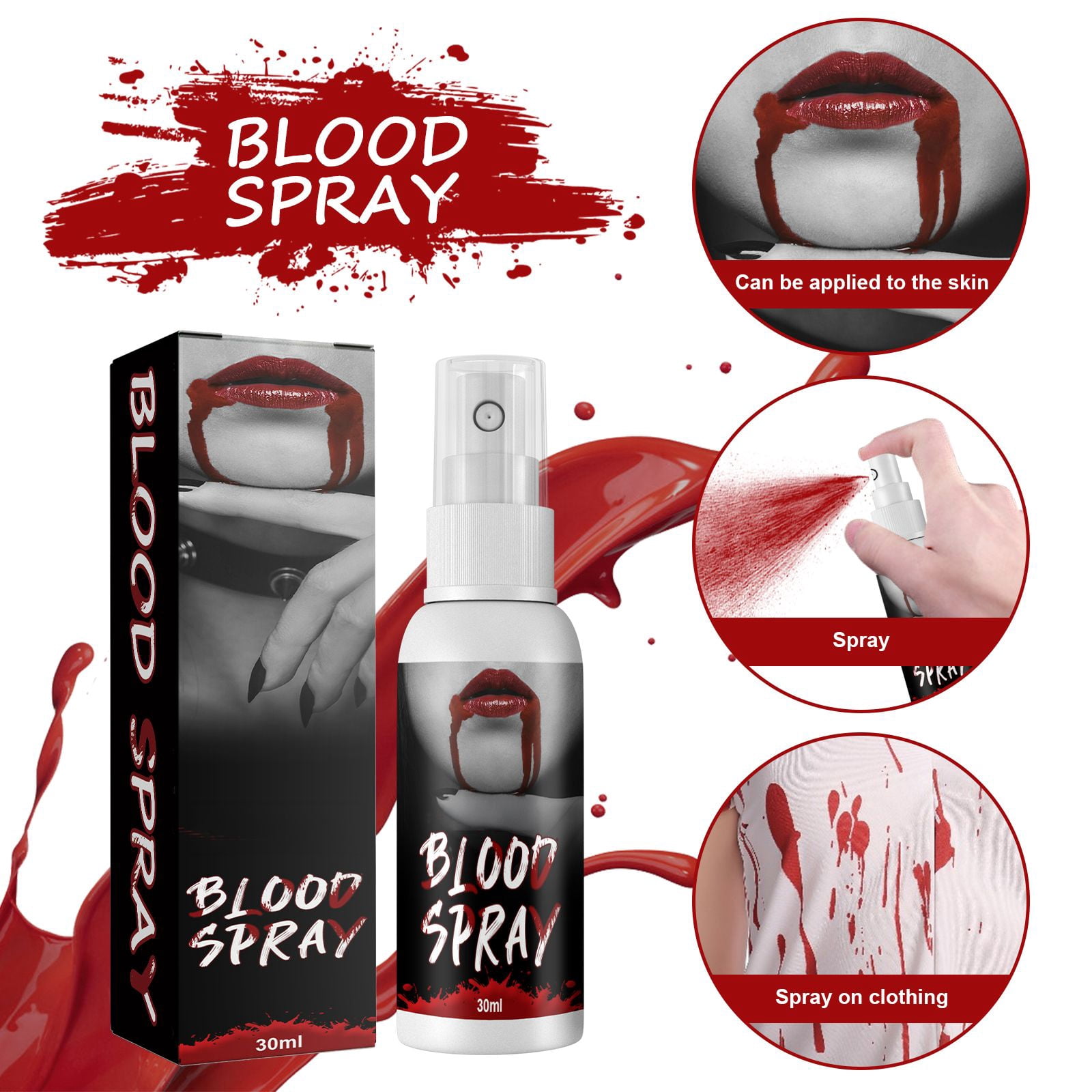 Alvantor Halloween Fake Blood Spray, Realistic SFX Makeup for Halloween Vampire Zombie Costume, Washable Red, 1.01fl.oz