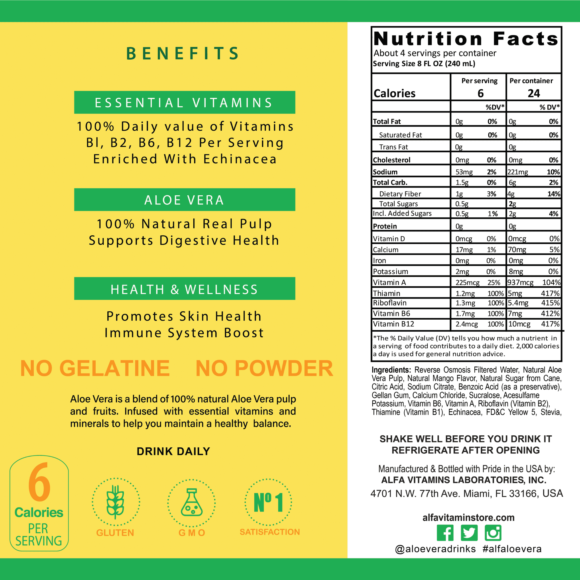 ALFA VITAMINS® Aloe Vera Drink - Mango