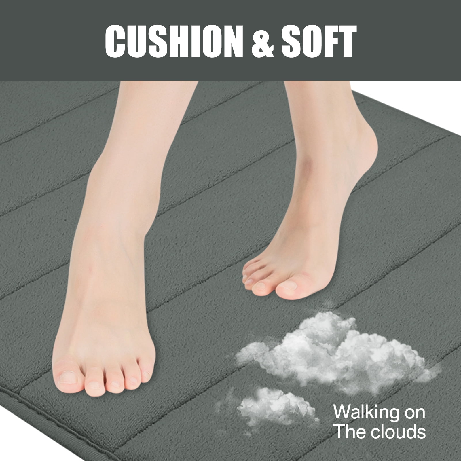 2 Piece Memory Foam Bath Mat Set Thick Bathroom Rugs Soft Bath Mats for Bathroom Extra Absorbent Floor Mats Bath Rugs Set for Kitchen/Living Room(20" x 32"/17" x 24", Dark Gray)