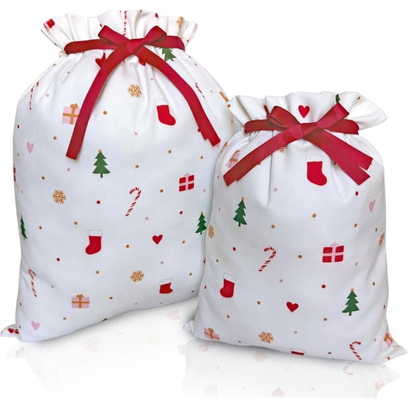 Gather & Knot Drawstring Christmas Gift Bags | 20" Large 16" Medium | Premium Canvas | Reusable Fabric Wrap for Holidays | Mix & Match | Holiday Love
