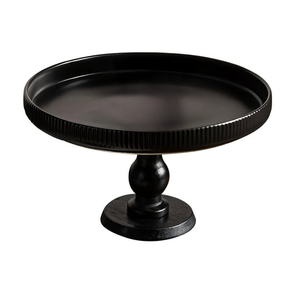 Black Ceramic Tray Stand, Modern Footed Fruit and Decorative Tray, 8.07 in / 20.5 cm Diameter, Elegant Home Decor for Living Room and Kitchen