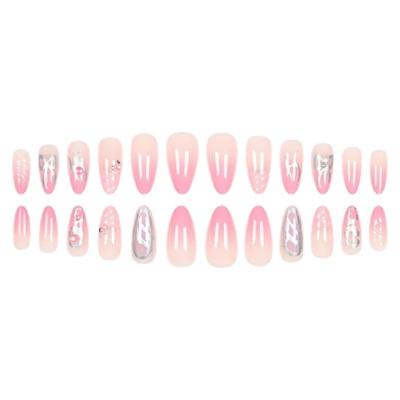 JZROCKER 24 Pcs 3D Bowknot Artificial Nails French Tip Press On Nails Glossy False Nails Almond Shape Stick On Nails for Party