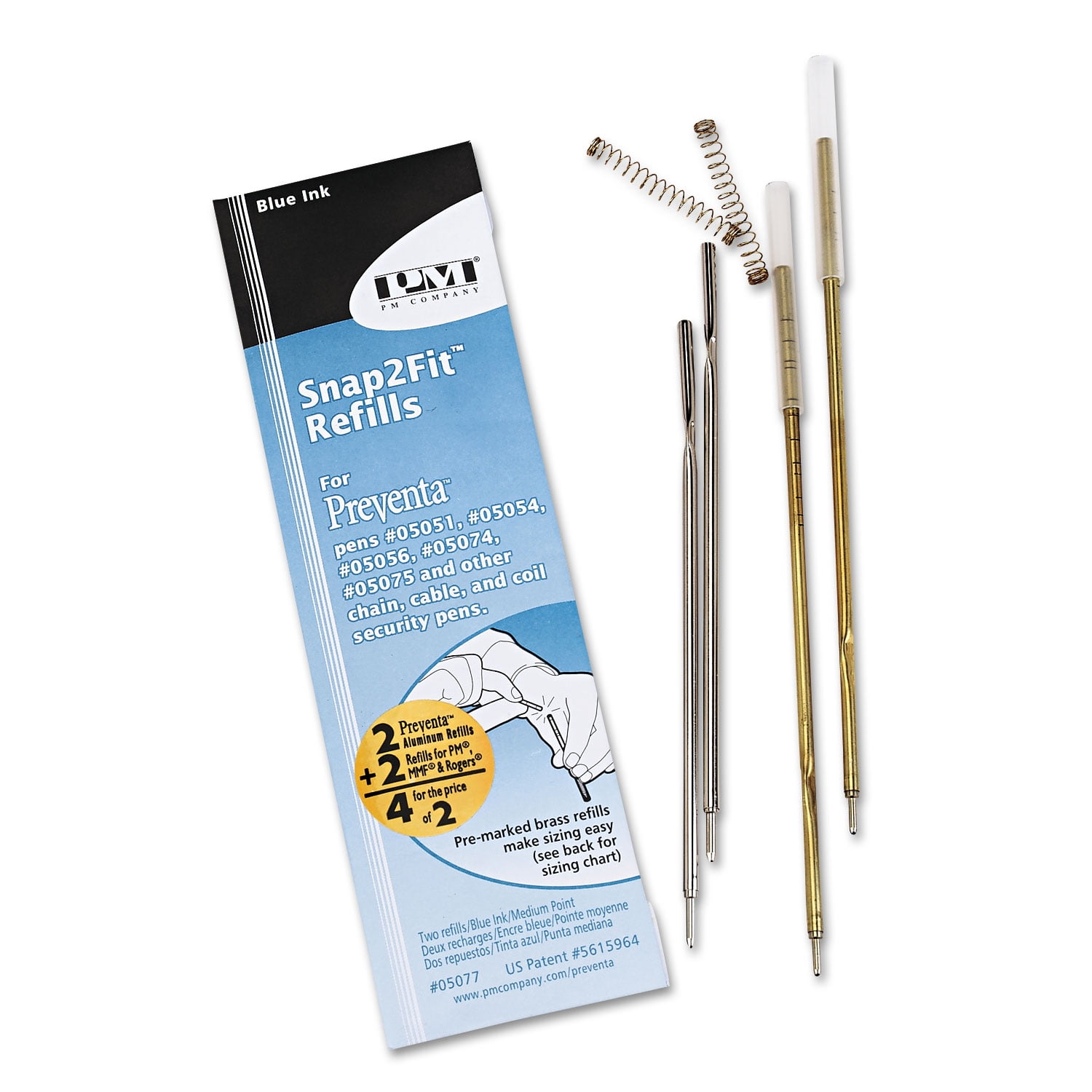 Pm Company Refills for Preventa MMF Kable & Sentry Counter Pens Medium Pt Blue 2/Pack 05077