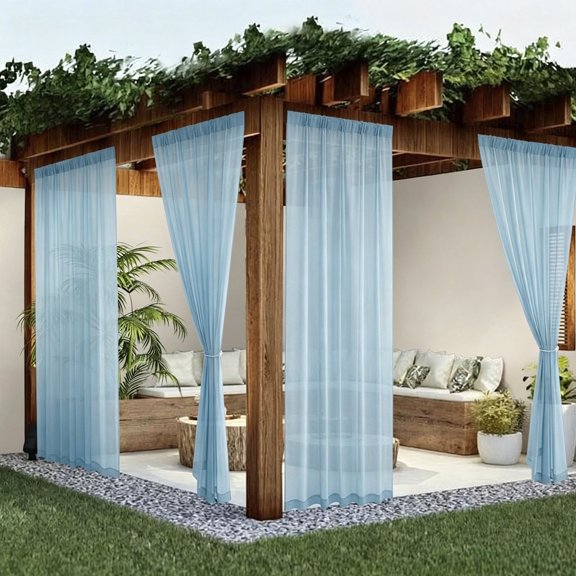 Outdoor Sheer Gazebo Curtain 62.99x98.42 Inch Rod Pocket Weather Resistant Patio Privacy Curtain Panel For Backyard Garden