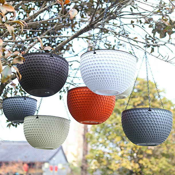 Bobasndm Round Resin Hanging Planters, Self Watering Hanging Basket for