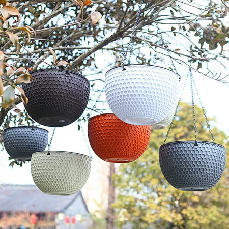 Bobasndm Round Resin Hanging Planters  Self Watering Hanging Basket for Indoor Outdoor Plants  Hanging Planters with Drainage Hole and Metal Chain  3 Sizes