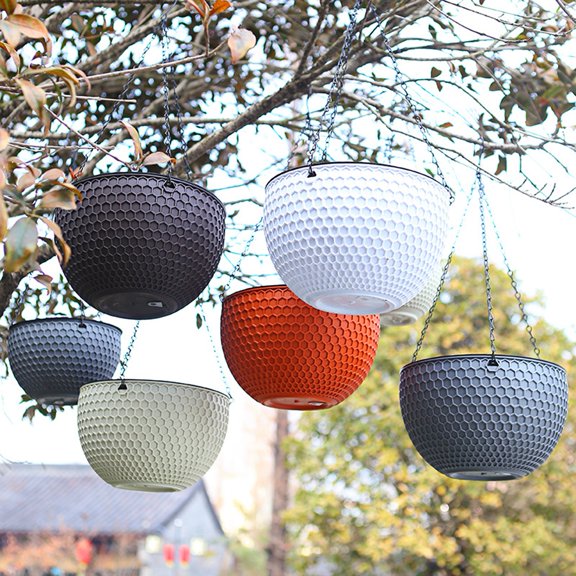 Bobasndm Round Resin Hanging Planters, Self Watering Hanging Basket for Indoor Outdoor Plants, Hanging Planters with Drainage Hole and Metal Chain, 3 Sizes