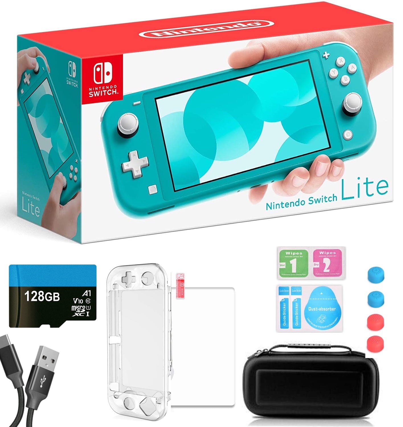 Nintendo Lite Turquoise - 5.5" Touchscreen Display, Built-in Plus Control Pad, Built-in Speakers, 802.11ac WiFi, Bluetooth, w/9-in-1 Carrying + 128GB Card - Walmart.com