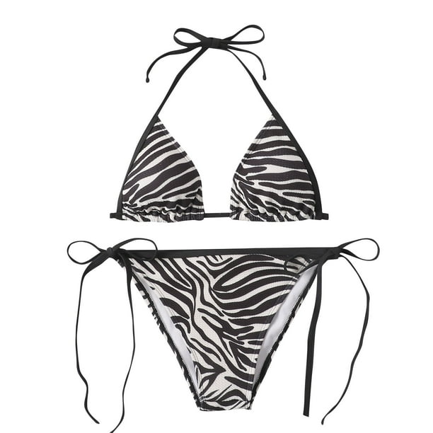 YDKZYMD Bikini Sets Bathing Suit for Women Zebra Print Halter Low Rise ...