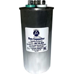 

Appli Parts Dual Run Capacitor 60 + 10 Mfd uF (microfarads) 370 VAC or 450 VAC Round CON-60/10-450Replaces CAP-60/10-450