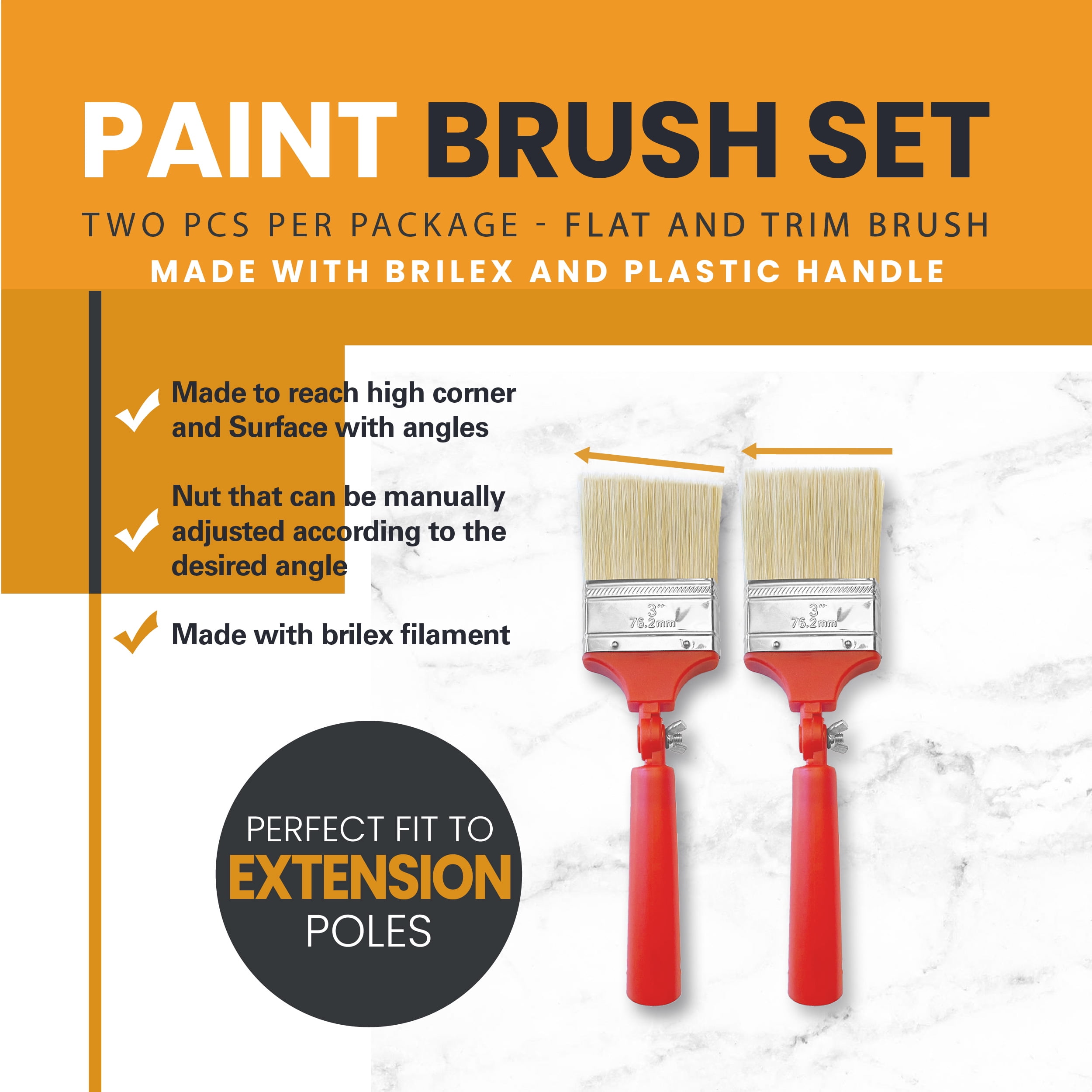 EZ Paint Brush | Angle Adjustable Flat Trim Paintbrush Set with Extension Pole